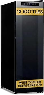 NewAir 10" Wine Fridge for 12 Bottles | Freestanding Wine Cooler Refrigerator with Glass Door | Compact Countertop Storage with Precision Cooling & Quiet Operation | Black