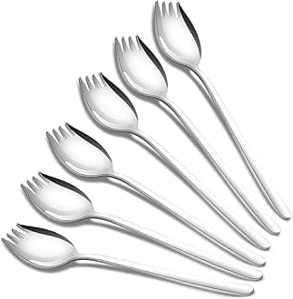 Sporks, 18/10 Stainless Steel Sporks 7.4Inches Long Handle Dessert Spoons Ice Cream Spoons Salad Forks Flatware Set Reusable Fruit Appetizer Dessert Forks for Household Use or Camping Set of 6