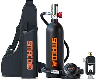 SMACO Mini Scuba Tank 1L Small Diving Tank for Underwater Breathing Portable Lung Air Tank Diving Oxygen Cylinder Kit for Emergency Rescue Boat Cleaning Backup Air Source Pony Bottle S400