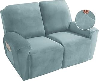 MAXIJIN Recliner Loveseat Slipcover, 6 Pieces Stretch Velvet Reclining Sofa Cover, 2 Seater Love Seat Recliner Couch Cover, Thick, Soft, Washable Furniture Cover (Loveseat Recliner, Dusty Blue)