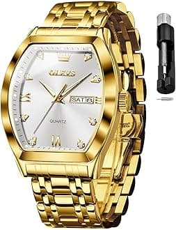 – Men's Square Analog Quartz Date Stainless Steel Waterproof Luminous Two Tone Wrist Watch