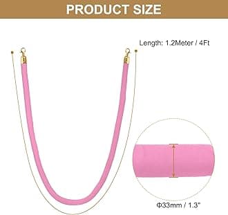 PATIKIL 4 Feet Pink Velvet Stanchion Rope, 4 Pack Crowd Control Barrier Rope with Snap Hooks for Posts Stands Queue Divider of Hotel Theater, Golden