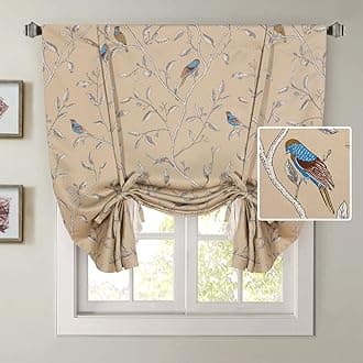 H.VERSAILTEX Room Darkening Thermal Insulated Short Curtain Adjustable Tie Up Shade Panel for Small Window Taupe Birds Pattern - Rod Pocket, 42" Wide by 63" Long