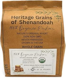 Organic Whole Grain Einkorn, Fresh Stone-Ground & USA Grown, Heritage Grains of Shenandoah- great for gluten issues (Fresh Ground Flour, 3 lb.)
