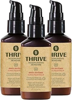Thrive Natural Care Moisturizing Mineral Face Sunscreen SPF 30, 2 Ounces, Lightweight Moisturizer Broad-Spectrum Natural Face Sunblock with Clear Zinc Oxide & Antioxidants, Vegan Non Greasy, Pack of 3