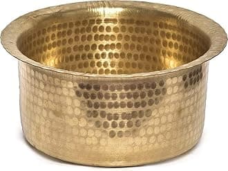 USA Deals 365 Traditional Indian Kitchen Cookware Brass Patila | Pital Bhaguna | Indian Cooking Utensils | Cooking Topia Pot | Pure and Attractive Brass Kitchenware With Lid (Capacity 5 liter)