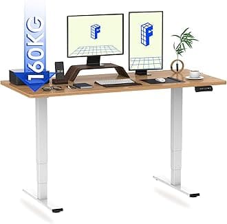 FLEXISPOTE5 160x80cm Electric Standing Desk Dual Motors 3 Stage Height Adjustable Desk One Piece Desktop Sit Stand Desk Stand Up Desk with Memory Smart Pannel(White Frame+Bamboo)
