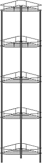 HuggieGems 5 Tier Floor Standing Corner Shower Caddy Organizer Shelf with Hooks, Bathroom Shelves Stand Rack, Black