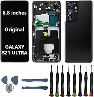 6.8"" Original AMOLED Display for Samsung Galaxy S21Ultra SM-G998U SM-G998U1 SM-G998W Screen Replacement S21 Ultra 5G Display Touch Screen Digitizer Assembly (with Black Frame+Back Cover+Tools)