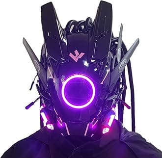 KYEDAY Punk Mask Cosplay for Men, Round Light with Braids Mask Cosplay Halloween Fit Party Music Festival Accessories