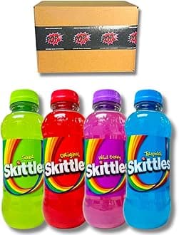 Pop SNAX Skittles Drinks 4 Flavor Variety Pack 14oz | 4 Bottles | Wild Berry, Tropical, Sour and Original Flavor | Skittles Juice