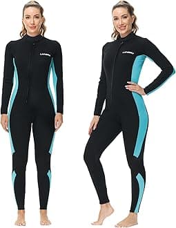 Lansru Women Wetsuit, 5/4mm Upgrade CR Neoprene Wetsuits for Women, Ideal Thermal Wet Suit in Cold Water, Front Zip for Surfing Snorkeling Diving Swimming