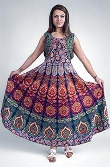 Parii Fashion Jaipur Women's Jacket Style Stitched Jaipuri Floral Print Casual Cotton Long Maxi Gown Dress - (Multi-Coloured, Free Size)