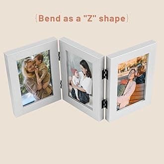 Golden State Art, 4x6 Three Picture Frame Trifold Hinged Photo Frame with 3 Openings, Desk Top Family Picture Collage, with Real Glass (4x6 Triple, Silver, 1-Pack)