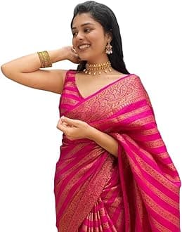 C J Enterprise Women's Pure Kanjivaram Soft Silk Saree for Wedding With Blouse Piece (Leriya Paithani)