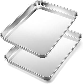 10.4 Inch Baking Sheet Pan Set (2Pcs), Joyfair Stainless Steel Cookie Sheets, Commercial Metal Pans Toaster Oven Tray Bakeware for Jelly Roll/Bread/Bacon, Heavy Gauge, Rust-free & Dishwasher Safe