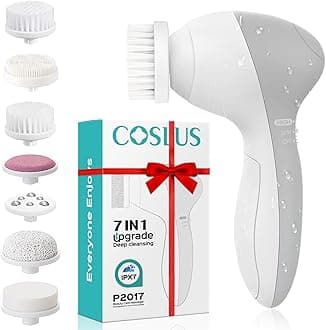 COSLUS Facial Cleansing Brush Silicone Face Scrubber: 7 in 1 FBS-D Electric Exfoliating Rotating Massage Device Waterproof Deep Cleaning Exfoliation Spa Machine - Electronic Skin Care Wash System