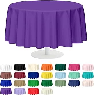 Mulbozy 2 Pcs Purple Round Tablecloth, 84 inches Disposable Plastic Purple Circle Table Covers for Baby Shower Wedding Bridal Shower Birthday Party Decorations