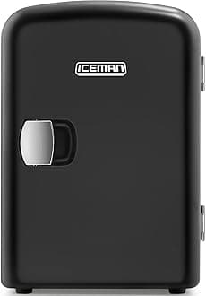 Iceman Mini Portable Black Personal Fridge Cools Or Heats and Provides Compact Storage For Skincare, Snacks, Or 6 12oz Cans W/A Lightweight 4-liter Capacity To Take On The Go
