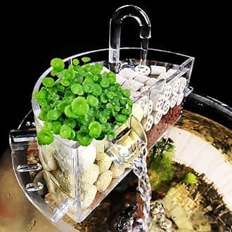 Aquarium Fish Tank 3-in-1 Acrylic External Filter Box - Hang On Filter with Waterfall, Increases Oxygen & Purifies Water - Perfect for Round Aquarium or Fish Bowl (S)