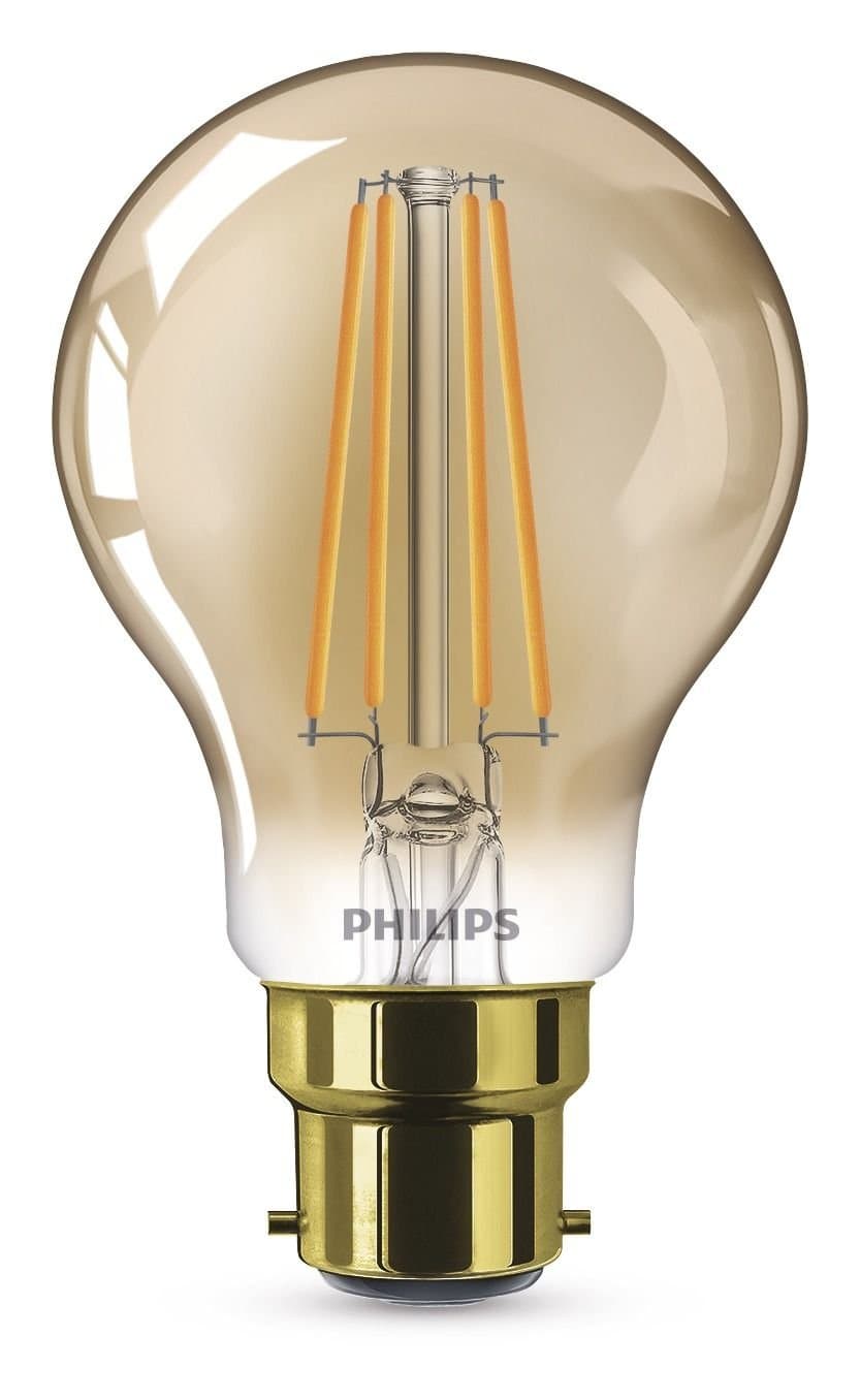 Philips LED Classic Dimmable Filament Light Bulb for Pub Lights, Glass, Golden, B22, 7.5 W [Energy Class A+]
