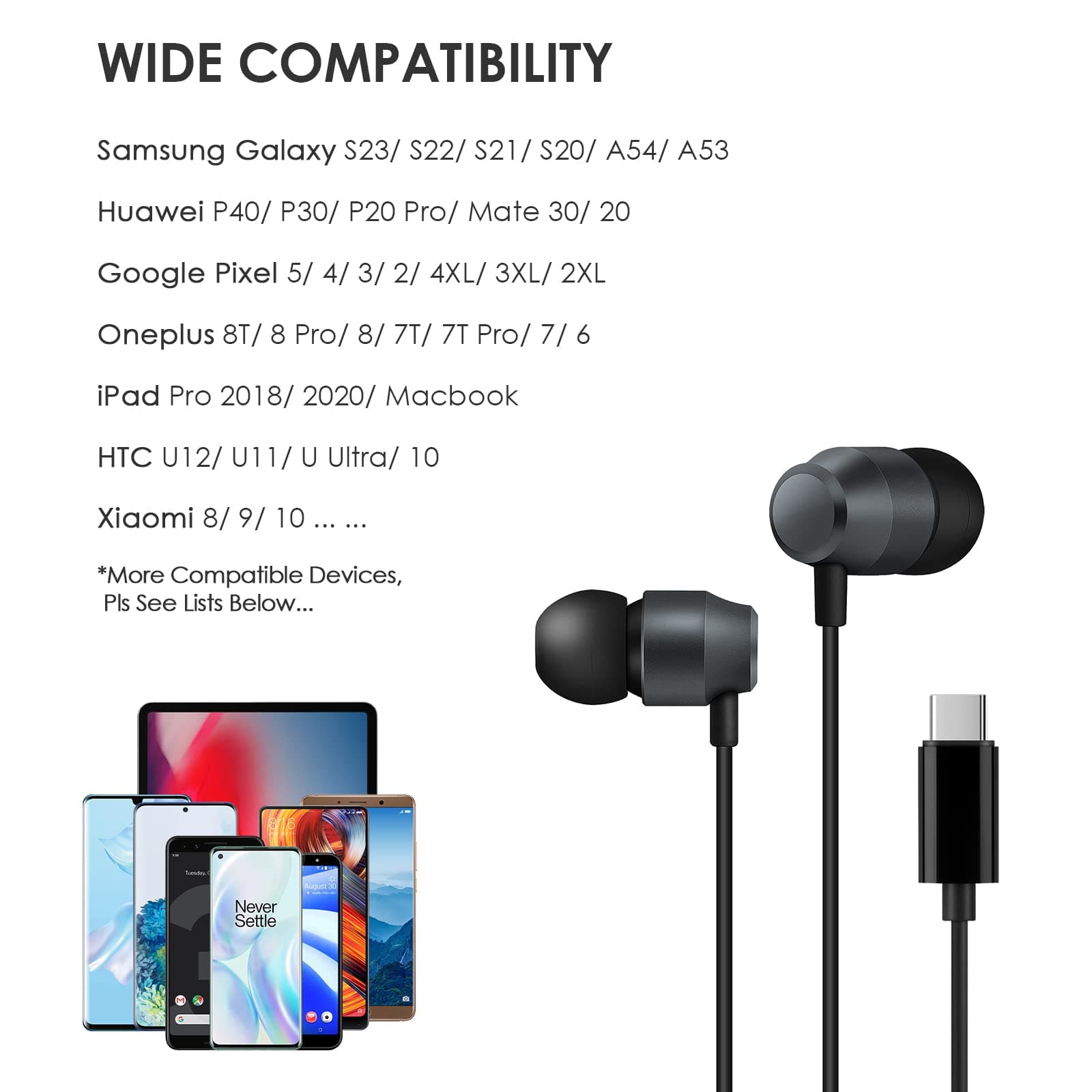 PALOVUE USB C Earbods, Black