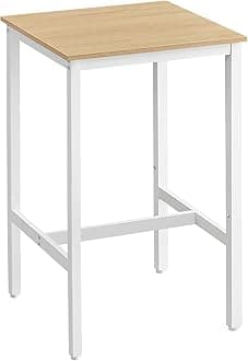 VASAGLE Breakfast Bar, Square Tall Bar Table, Heavy-Duty Steel Frame, 60 x 60 x 92 cm, Easy Assembly, for Kitchen Living Room, Modern Style, Oak Beige and White LBT025W09