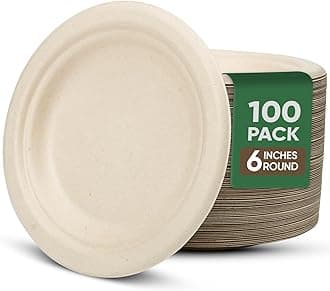 TaidMiao Paper Plates 6 Inches, 100 Pack Disposable Plates – 100% Compostable Plates, Water & Oil Proof Dessert Plates, Microwavable Small Paper Plates, Perfect Paper Plate For Party - Brown