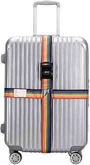 FakeFace Heavy Duty Extra Long Cross Adjustable Luggage Suitcase Strap Travel Baggage Security No-Slip Tie Down Belt Band with 3-dial Combination Number Padlock Code Lock & Name Address Label Tag