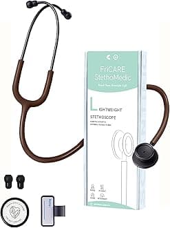 FriCARE Classic Stethoscope - Stethoscopes for Nurses Nursing Student Home Health Use - Lightweight Medical Supplies Accessories, StethoMedic Essentials, Lifetime Warranty Support, Brown Tube, 30 inch