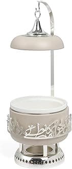 Otantik Home Jiwar Chafer with Porcelain Bowl, Stainless Steel Base, Water Bowl for Even Heat, Glass Lid with Hanger, Powered Buffet Warmer for Catering (Beige & Silver, 2.5 Liters)