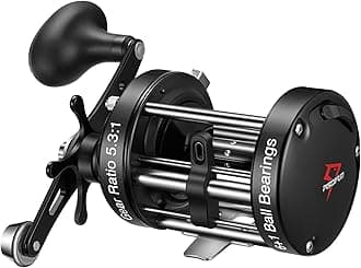 Piscifun Chaos XS Baitcasting Fishing Reel, Reinforced Metal Body Round Baitcaster Reel, Smooth Powerful Saltwater Inshore Surf Trolling Reel, Conventional Reel for Catfish, Musky, Bass, Pike