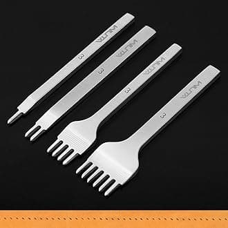 WUTA 2nd Generation Leather Hole Punch Tool Silver Pricking Iron Hole Punche Prong Tooth Lacing Diamond Stitching Chisel Set for DIY Leather Craft Kits (3mm 1/2/4/6)