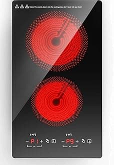 12" Electric Induction Cooktop - 2 Burner 110V Stove Top - Infrared Heating, Built-in Double Burner Cooktop with 20 Temperature Settings, Compatible with All Cookware