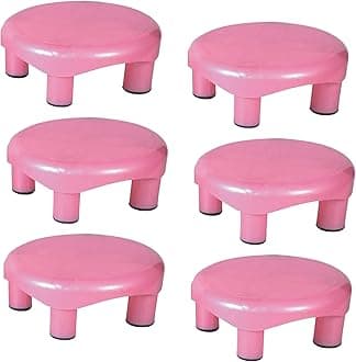 Kuber Industries Pack of 6 Bathroom Stool | Stool for Sitting | Plastic Stool for Bathroom | Anti-Slip with Strong Bearing | Patla for Toilet | Pink
