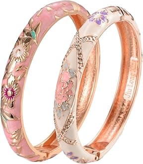 UJOY Bangles Bracelets Gorgeous Enameled Flower Cloisonne Plated Indian Jewelry Sets Box for Womens Gift