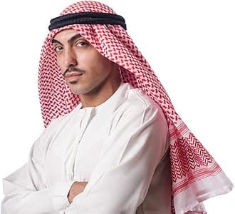 Mens Arab Shemagh Scarf Middle East Keffiyeh Headscarf Arabia Scarves Hijab Headband Desert Shawl Saudi Headwear Classic Arabian Turban Large Bandana Soft Head Cover for Men Boys
