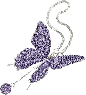 Bling Butterfly Diamond Car Hanging Accessories for Women, Crystal Car Rear View Mirror Charms, Auto Decoration Lucky Gifts Hanging Interior Crystal Ornament Pendant Decor for Cars (Purple)