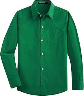 Spring&Gege Boys' Long Sleeve Woven Dress Shirt Formal School Uniform Button Down Shirt