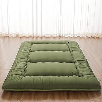 Japanese Floor Mattress, Futon Mattress with Portable Storage Bag and Washable Cover, Roll Up Tatami Mattress Suitable for Camping, Guest Room, Green, Full