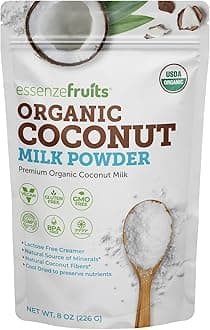 Essenzefruits Pure Organic Coconut Milk Powder - Premium Maltodextrin Free, No Sugar Added, Dairy Free, USDA Organic, Vegan, Keto & Paleo Friendly, No Additives, Pre Biotic Fibers, 27 Servings - 8 Oz