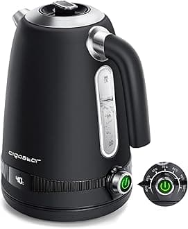 Aigostar Electric Kettle with Temperature Control & Keep-Warm, 40°C to 100°C, 1.7L Stainless Steel Black Kettle, Dry Protection Cordless & Auto Shut-Off Smart Kettle, 2200W BPA-Free - Loki 30UGX