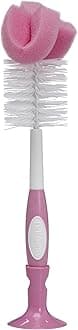 Reusable Sponge Baby Bottle Cleaning Brush with Suction Cup Stand, Scrubber and Nipple Cleaner, Pink 1-Pack