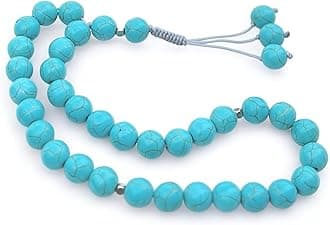theraluma33 Beads Natural Stone Misbaha Tasbih – Prayer Beads for Meditation & Mindfulness – Stress Relief & Relaxation Gift for Men & Women – Aqeeq, Turquoise, Natural Stone Beads