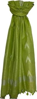 Women's Bhagalpuri Linen Cotton Blend Handloom Ikkat Dupatta with Zari Design, 2.25 Metres, Lime, One size, Lime, One Size