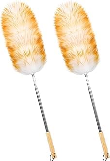 - Lambswool Duster for Cleaning with Solid Wooden Handle Leather Hang Strap 87.8" Removable Retractable Feather Duster for Cleaning Ceiling Fans Window Blinds Interior Roof Furniture(2 Pack)