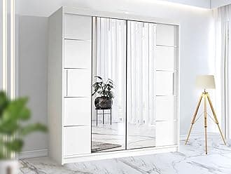 Race to Road Modern Bedroom Sliding Wardrobe with LED Light - Ample Storage Space and Sleek Design comes in White/Grey/Black and Width 150cm/180cm/203cm (White, 150cm)