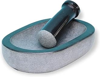 Pure Granite Stone Mortar and Pestle Set, Kalvam,kharad, Masher Spice Mixer/Okhli and musle/Kharal for Kitchen and medicine making 9.5×6 inches- Big Size grey