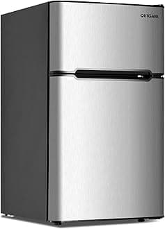 OUTGAVA Double Door Mini Fridge with Freezer 3.2 Cu. Ft Mini Refrigerator, Compact Refrigerator Mini Freezer Cooler with Adjustable Thermostat and Reversible Door for Dorm,Office,Apartment
