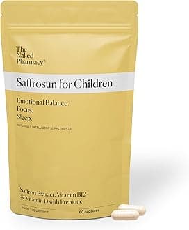 The Naked Pharmacy | Saffrosun for Children | Sleep & Balance | Natural Saffron Supplements with Vitamins D3 & B12 | High Strength | No Additives | Vegan | 60 Capsules